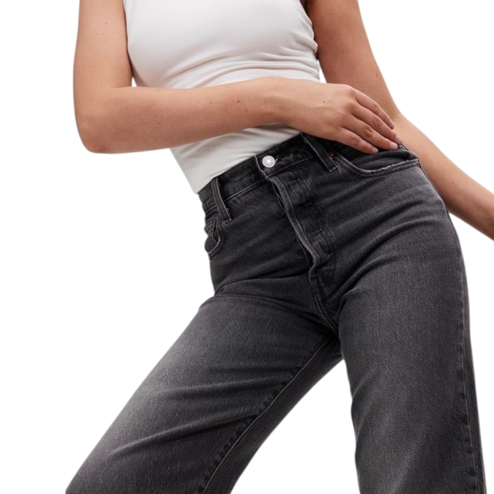 Levi’s Iconic Ribcage High Rise Straight Leg Jeans Black Denim Sz 27 - Picture 4 of 16